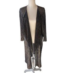 CJ Banks Kimono Duster 3X Black Silver Metallic Open Front Glam Shiny Holiday